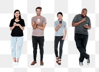 People using phones png element, transparent background