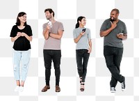 People using phones png element, transparent background
