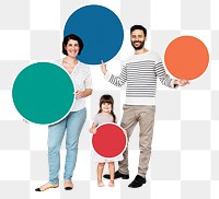 Family holding signs png element, transparent background