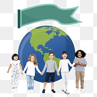 Kids protecting the world png, transparent background