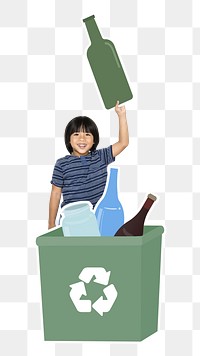 Glass recycling png little boy, transparent background