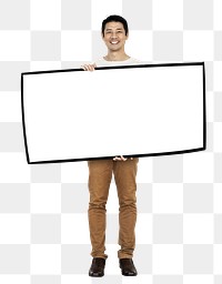 Asian man holding sign png element, transparent background