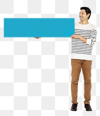 Asian man holding sign png element, transparent background