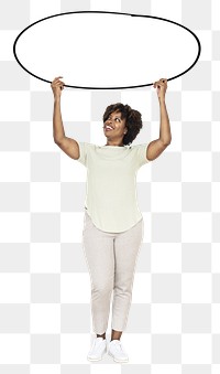 Woman holding blank sign png element, transparent background