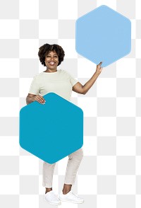 Woman holding blank sign png element, transparent background