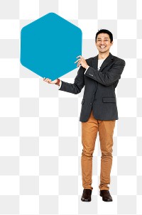 Businessman holding sign png element, transparent background