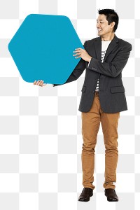 Businessman holding sign png element, transparent background