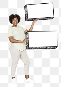 Woman holding blank sign png element, transparent background