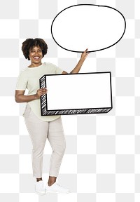 Woman holding blank sign png element, transparent background