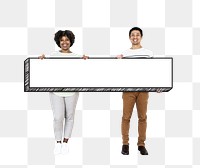 People holding blank signs png element, transparent background