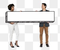 People holding blank signs png element, transparent background