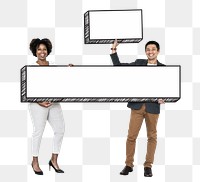 People holding blank signs png element, transparent background