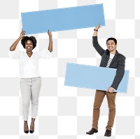 People holding blank signs png element, transparent background