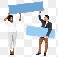 People holding blank signs png element, transparent background