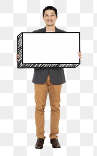 Businessman holding sign png element, transparent background