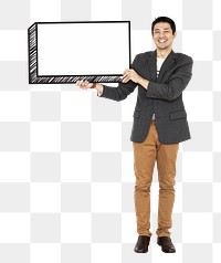 Businessman holding sign png element, transparent background