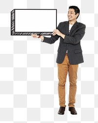 Businessman holding sign png element, transparent background