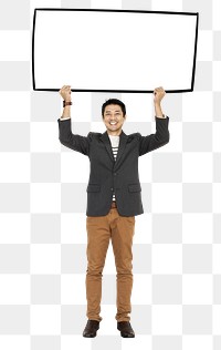 Businessman holding sign png element, transparent background