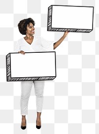 African American woman with sign png element, transparent background