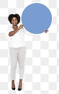 Woman holding blank sign png element, transparent background