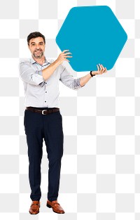 Businessman with sign png element, transparent background