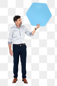 Businessman with sign png element, transparent background