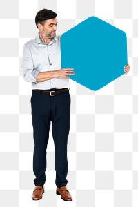 Businessman with sign png element, transparent background