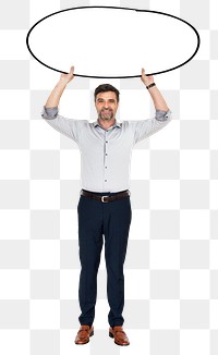 Businessman with message box png element, transparent background