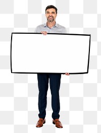 Businessman with message box png element, transparent background