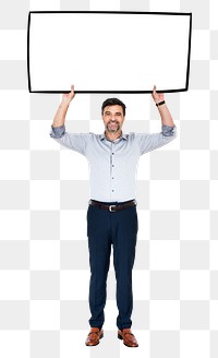 Businessman with message box png element, transparent background