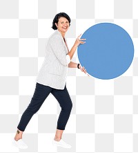 Woman with round sign png element, transparent background