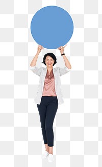 Woman with round sign png element, transparent background