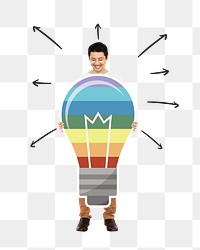 Rainbow light bulb png element, transparent background