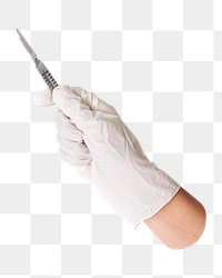 Png Gloved holding scalpel, transparent background