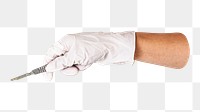 Png Gloved holding scalpel, transparent background