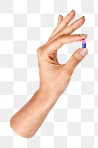 Png hand holding pill, transparent background