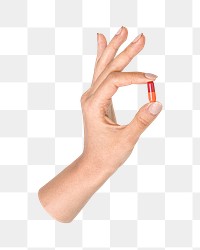 Png hand holding pill, transparent background