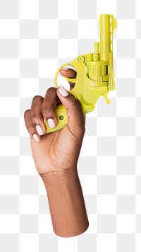 Png hand holding gun, transparent background