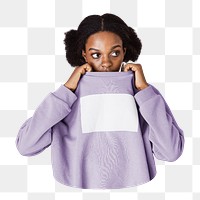 Black woman png pullover sticker, transparent background