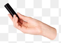 Png hand holding lipstick, transparent background