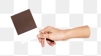 Png hand holding instant photo frame, transparent background