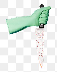 PNG hand in a glove holding a knife, collage element, transparent background