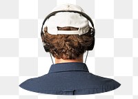 Man listening png music, transparent background