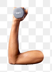Hand png lifting dumbbell, transparent background