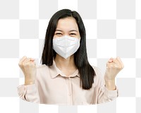 Happy woman png wearing mask sticker, transparent background