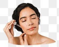 PNG Young woman applying serum on her face, collage element, transparent background