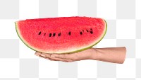 Watermelon png in hand, transparent background