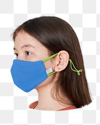 Png girl wearing blue face mask, transparent background