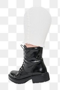 Black leather png women boots, transparent background