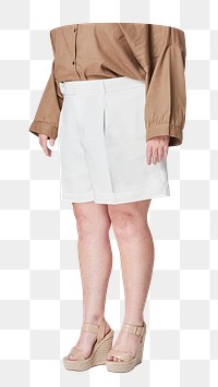 Women's plus size png fashion, white shorts apparel, transparent background